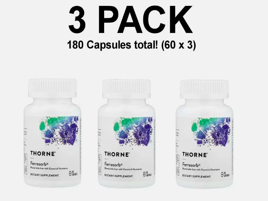Thorne, Ferrasorb, 3 PACK. 60 Capsules each (180 total!) thumbnail 2